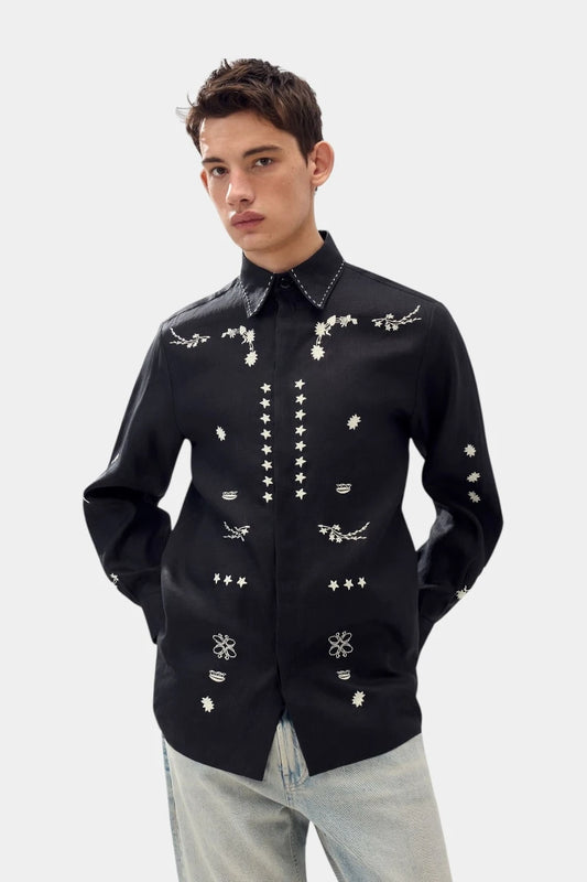 "Levon" black embroidered shirt