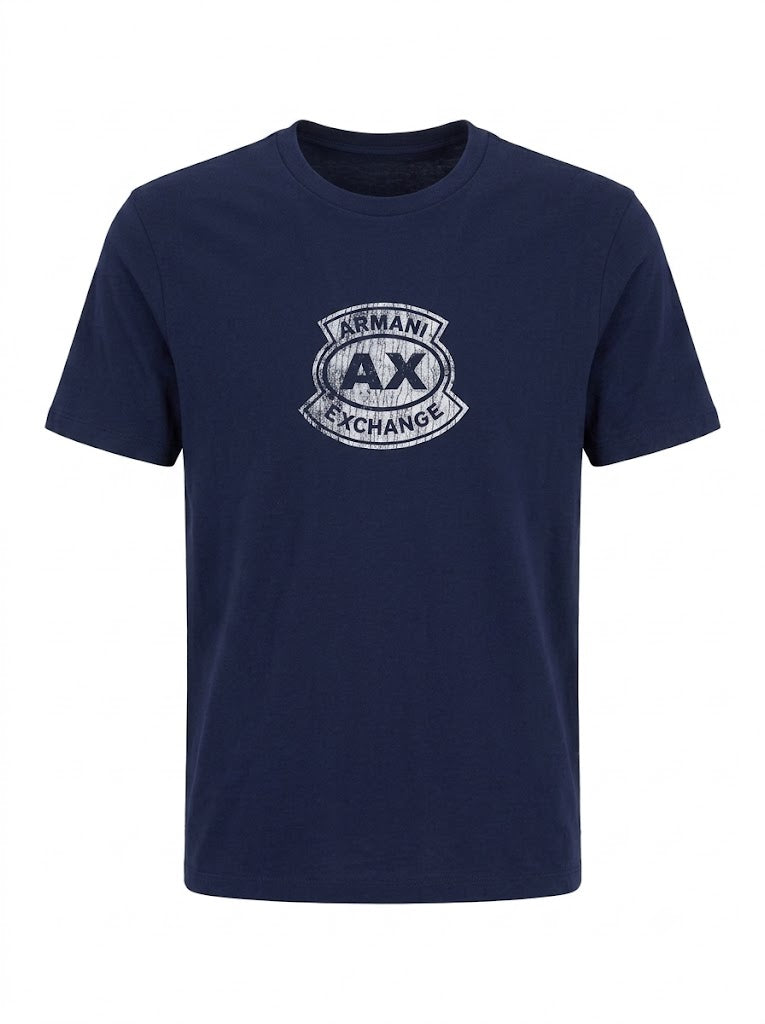 Dark blue cotton T-shirt with a logo