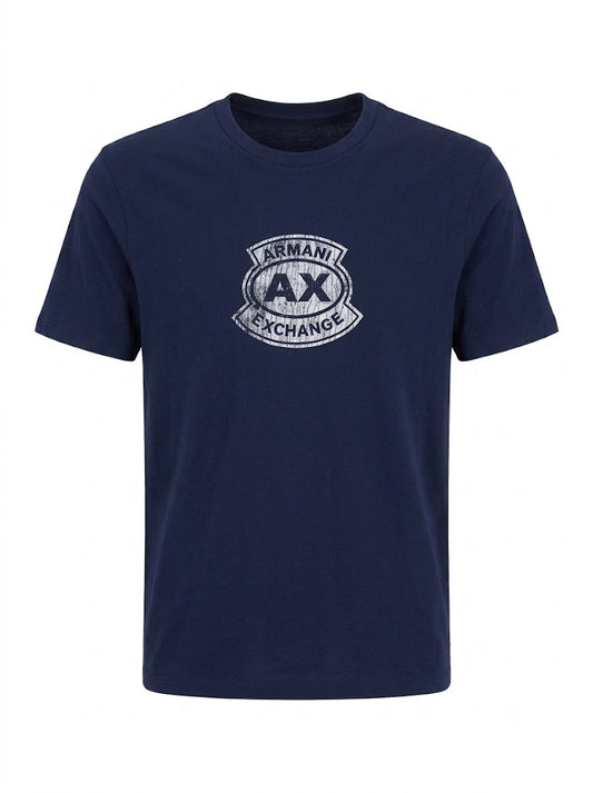 Dark blue cotton T-shirt with a logo