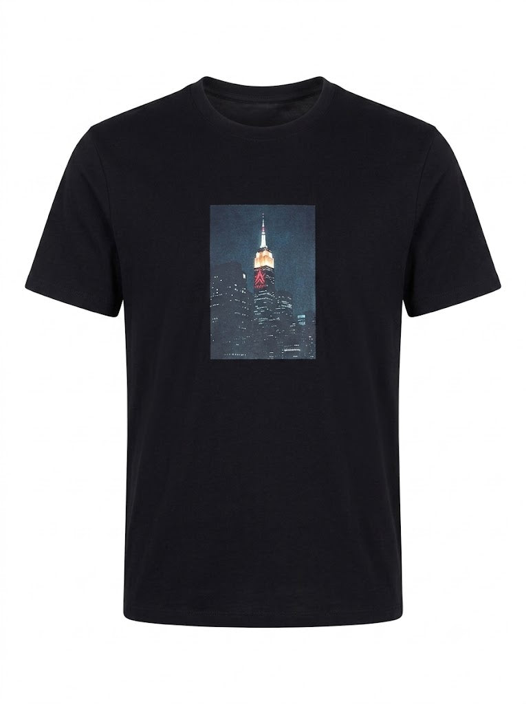 Black cotton T-shirt with a print