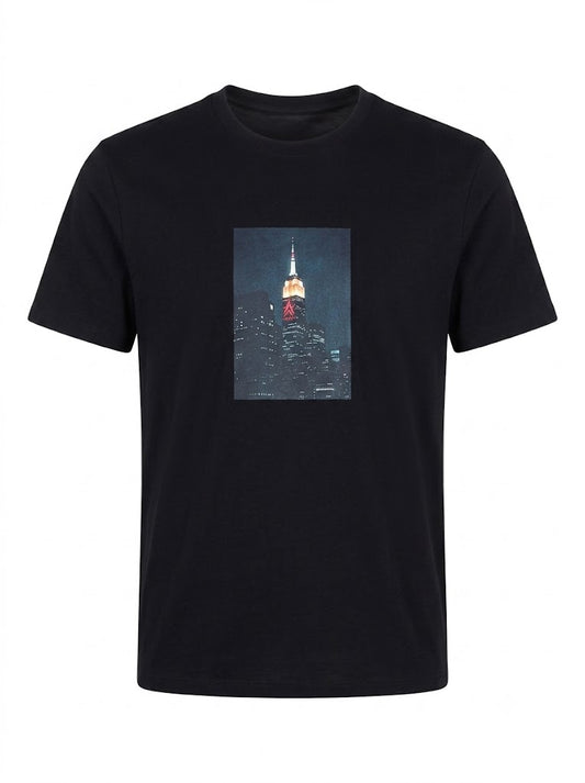 Black cotton T-shirt with a print