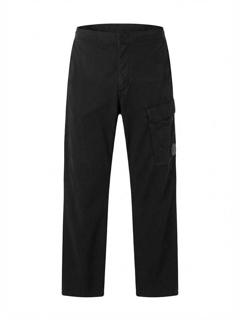 Dark blue cotton-linen blend cargo trousers