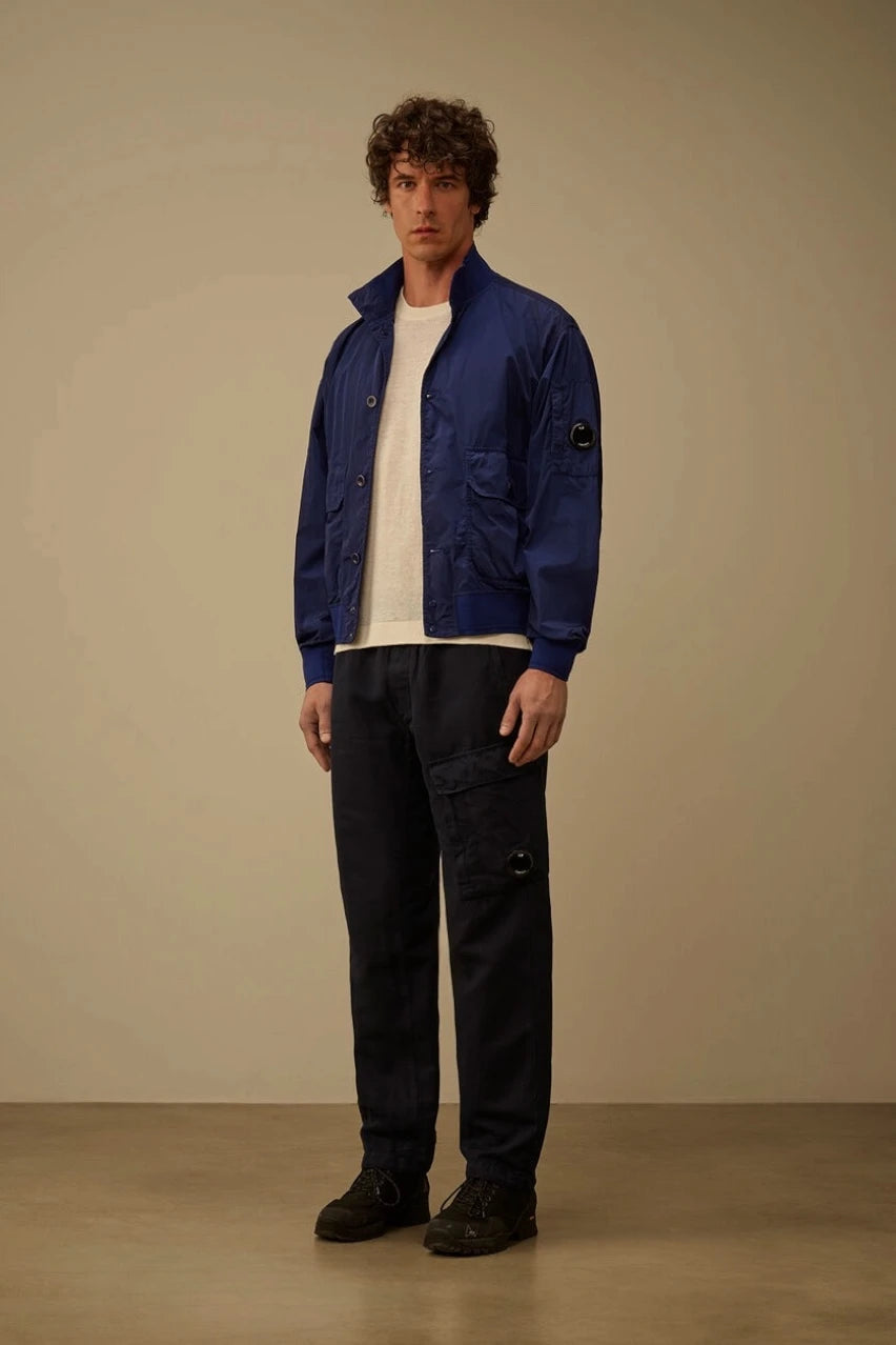 Dark blue cotton-linen blend cargo trousers