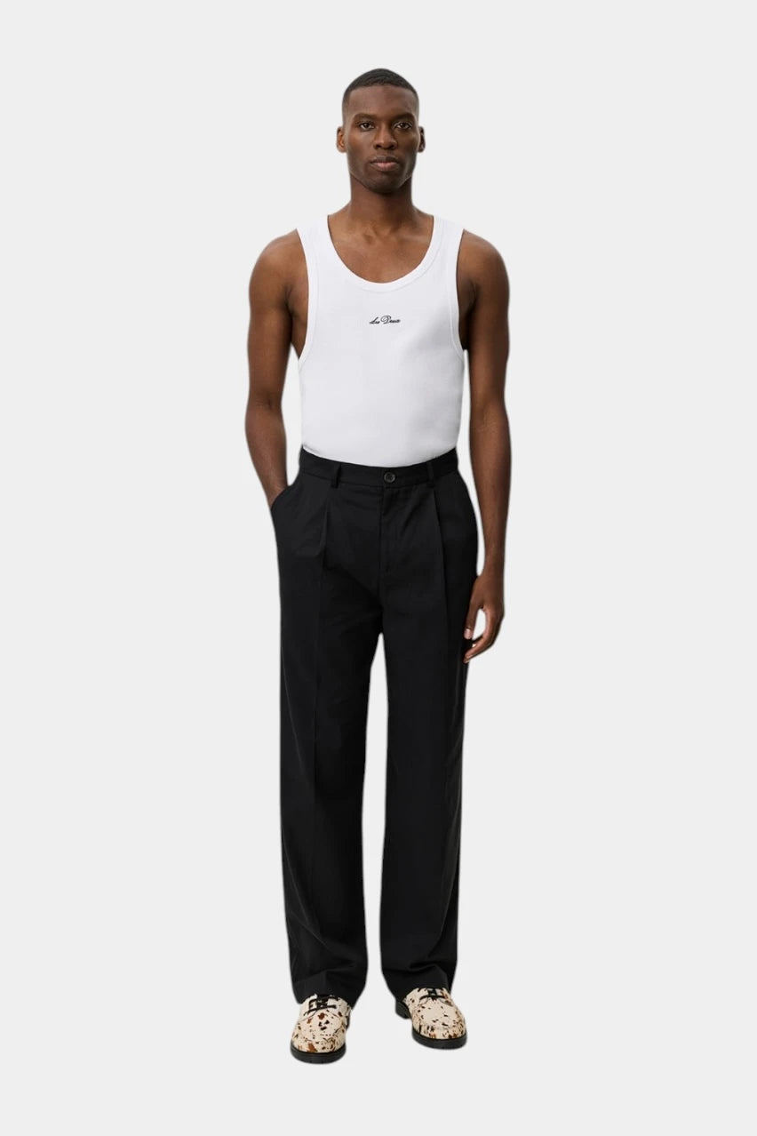Reece black pleated twill trousers