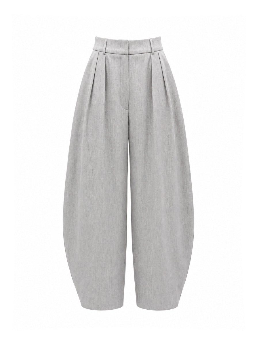 Grey mid-rise pleated banana trousers
