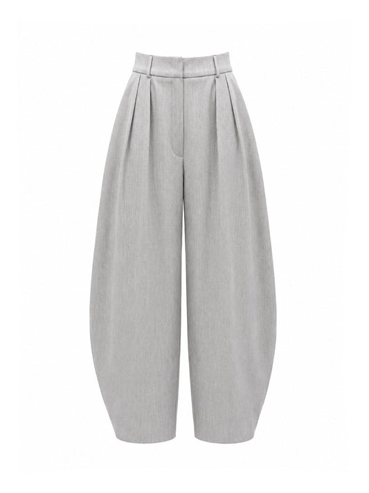 Grey mid-rise pleated banana trousers