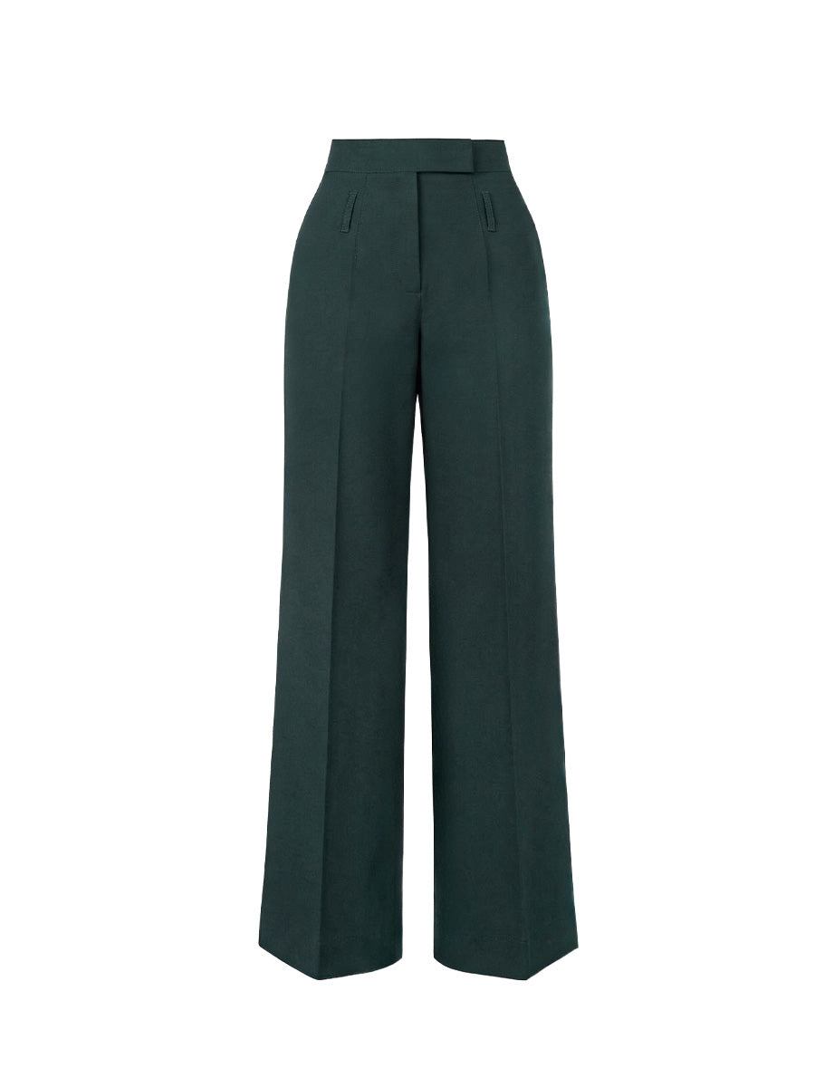 Emerald green, low-rise, straight-cut trousers