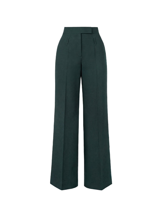 Emerald green, low-rise, straight-cut trousers