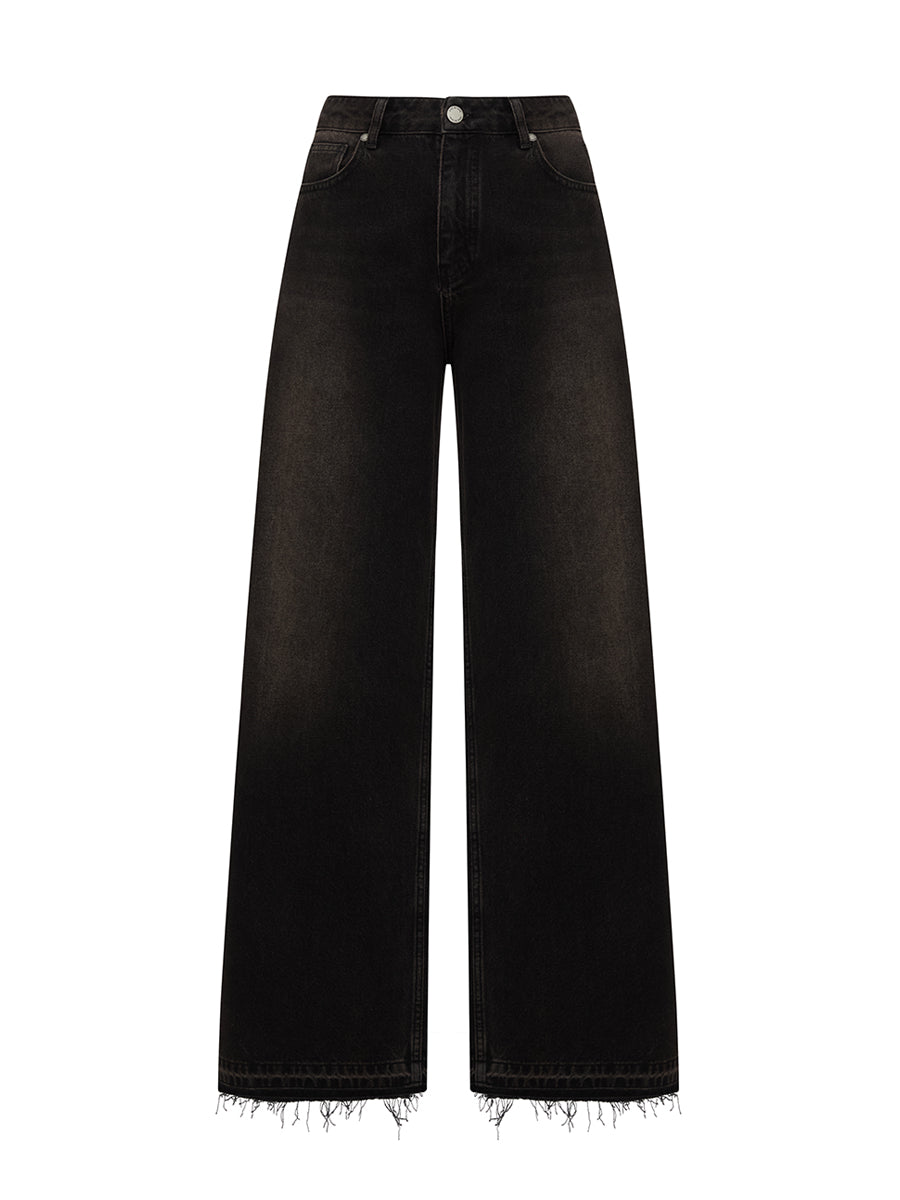 Dark brown palazzo jeans with raw hems