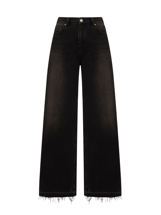 Dark brown palazzo jeans with raw hems