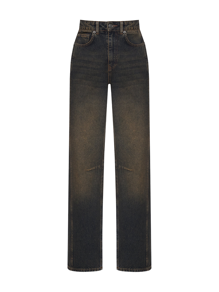 Straight-cut grey-brown jeans with knee darts