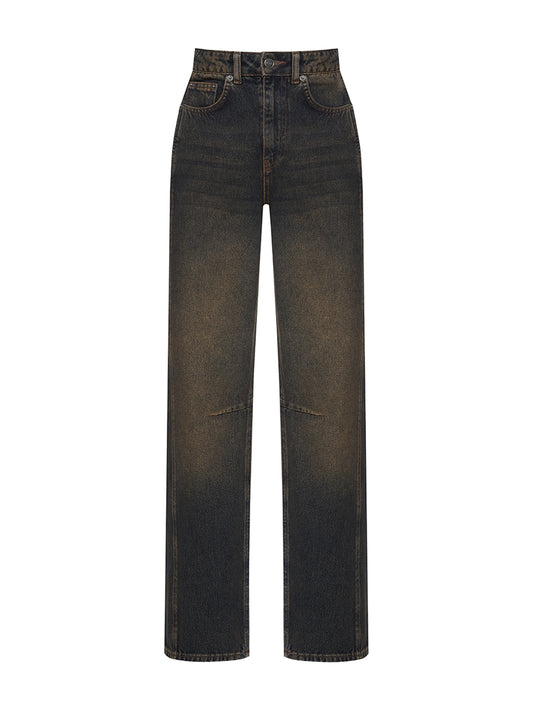 Straight-cut grey-brown jeans with knee darts