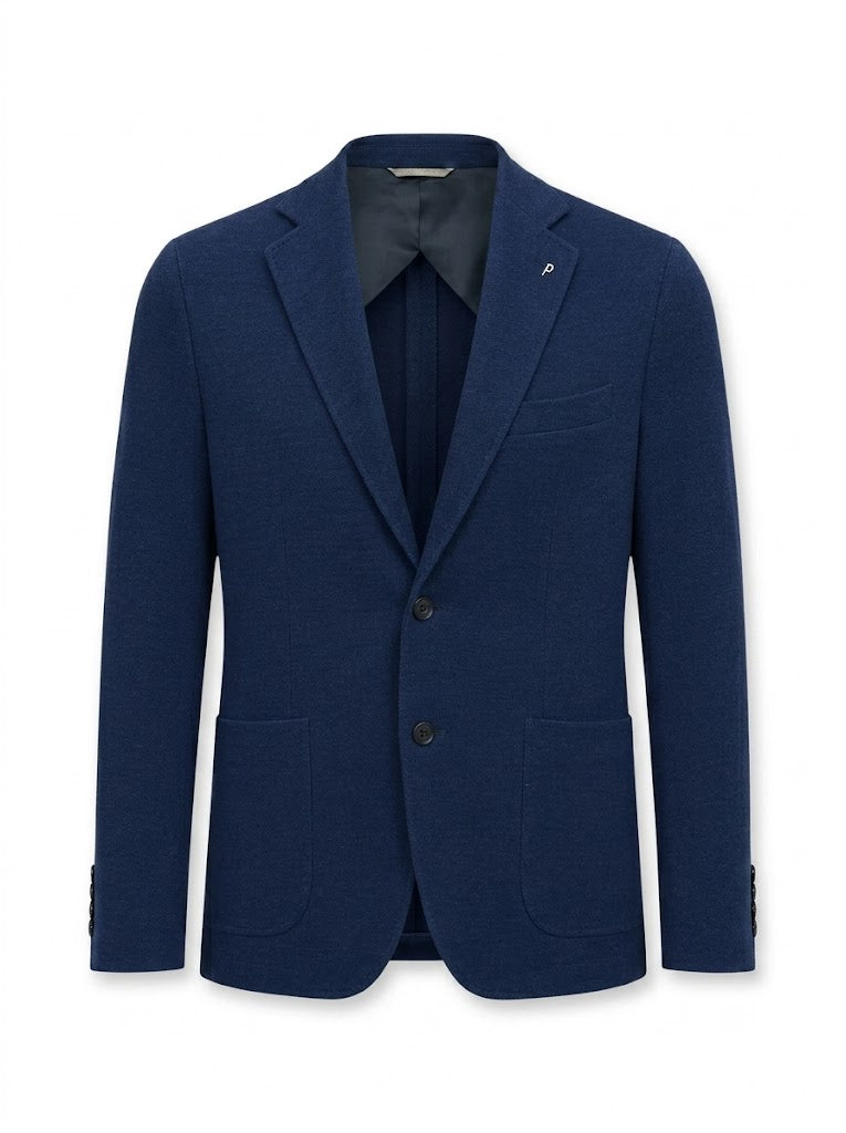 Blue single-breasted cotton jersey blazer
