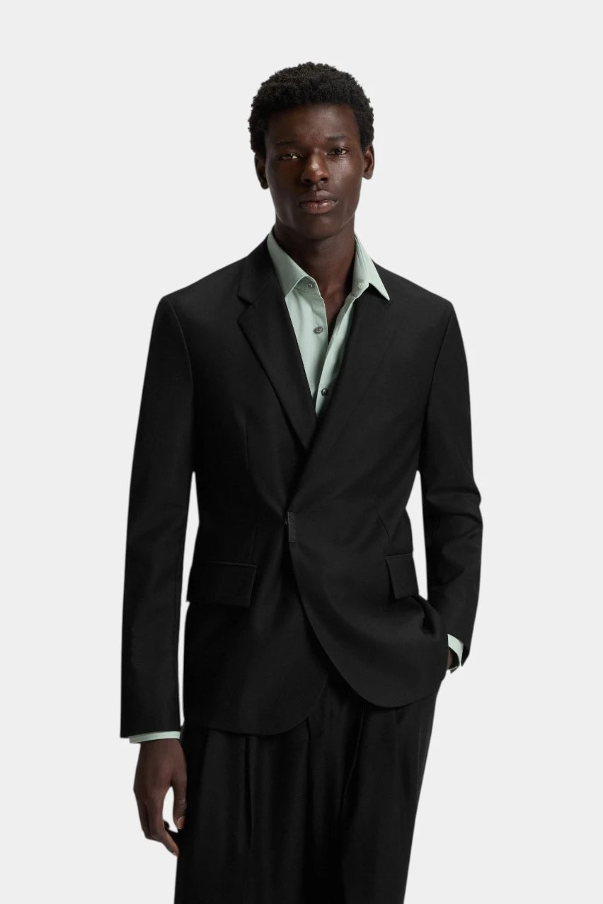 Black fitted blazer Hans254F2X with a logo on the fastening