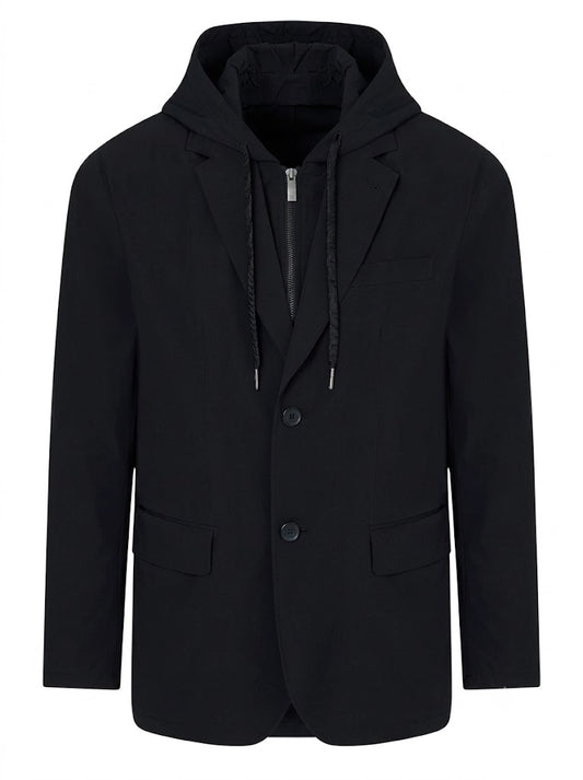 Black casual blazer with a detachable hood