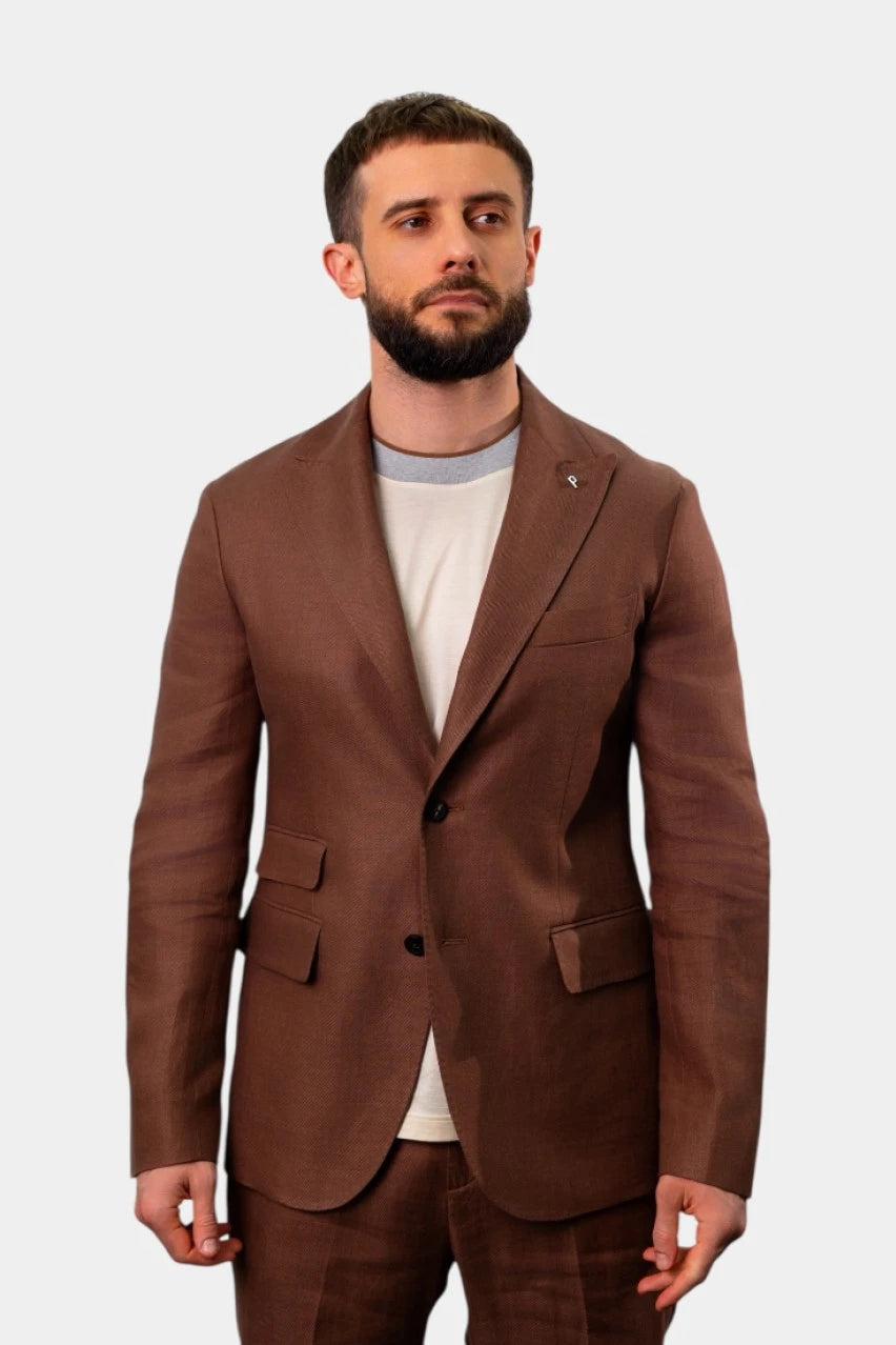 Brown single-breasted linen blazer