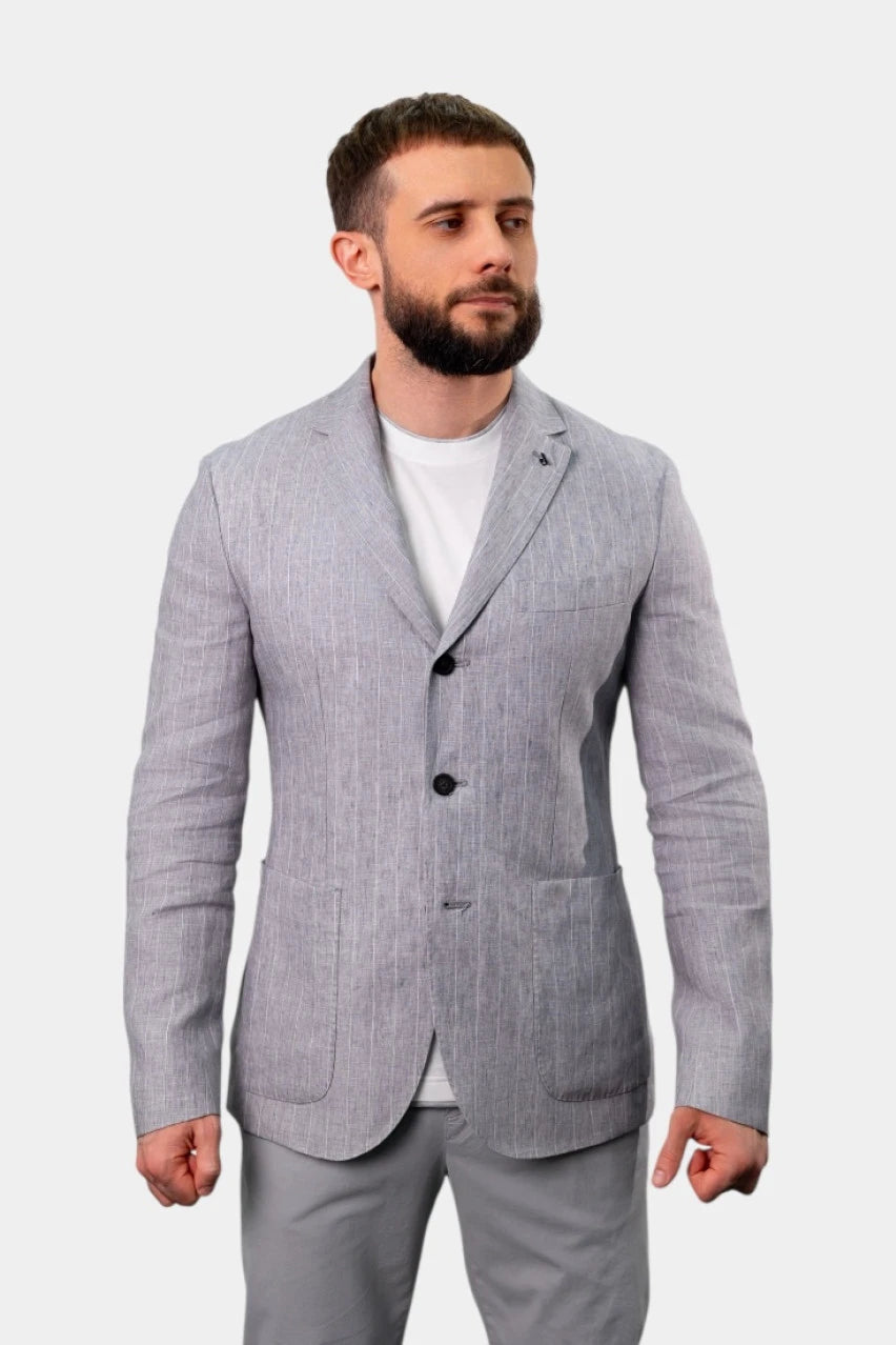 Grey linen single-breasted blazer