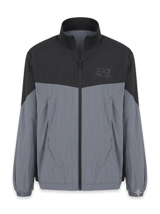 Black and grey Athletic Colour Block windbreaker in technical fabric