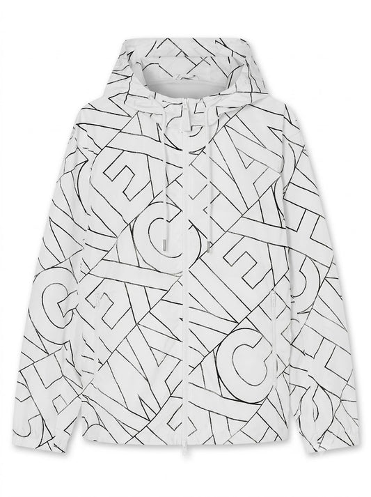 Ultra-lightweight milky-white technical nylon windbreaker
