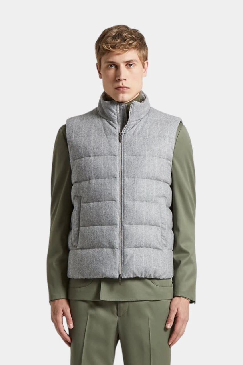 Grey striped down vest