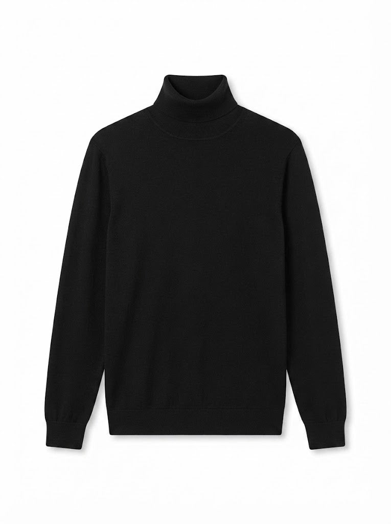 Black fine-knit wool turtleneck