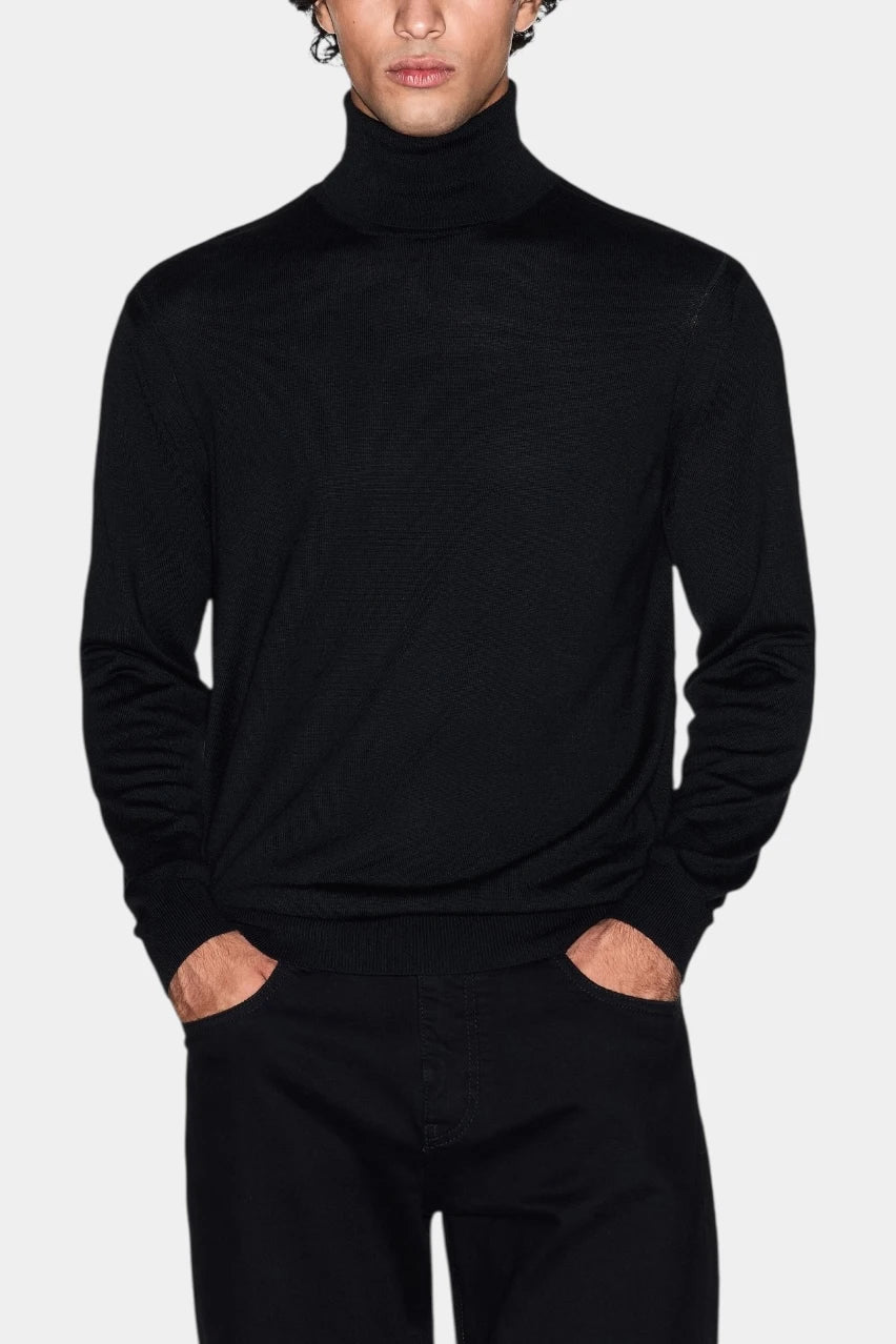 Black fine-knit wool turtleneck