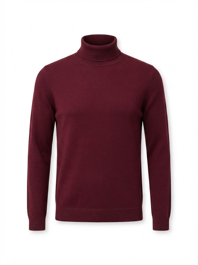 Solid burgundy wool turtleneck