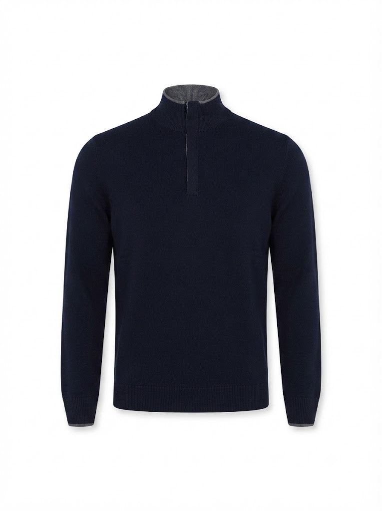Dark blue wool jumper with accent inserts
