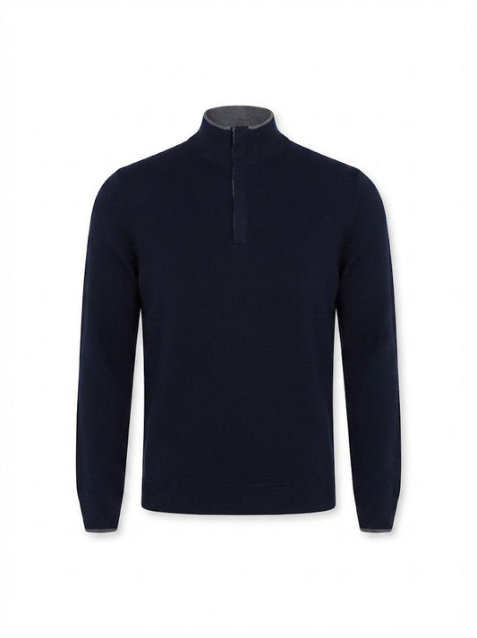 Dark blue wool jumper with accent inserts