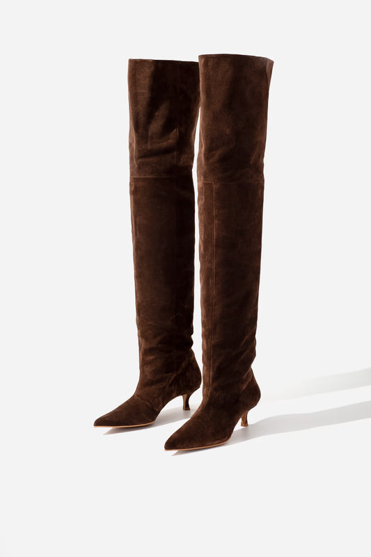 ALIA dark brown suede over-the-knee boots