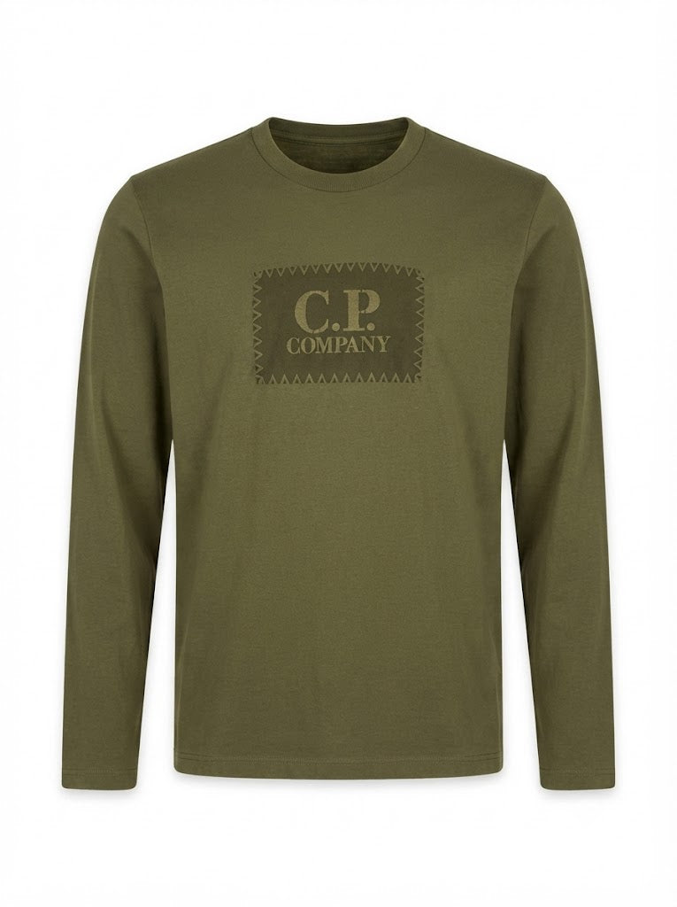 Khaki long-sleeve top in 30/1 jersey