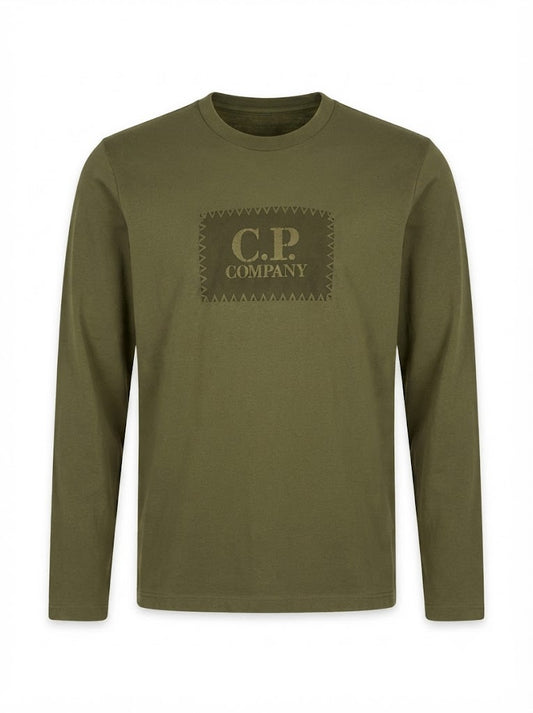 Khaki long-sleeve top in 30/1 jersey