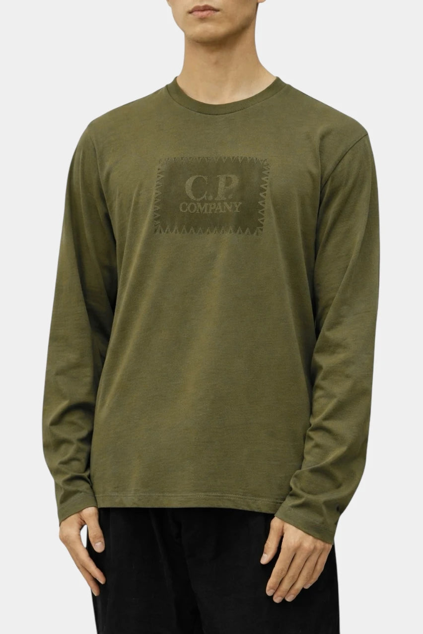Khaki long-sleeve top in 30/1 jersey