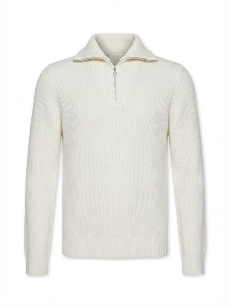 Cream wool sweater with a chunky collar
