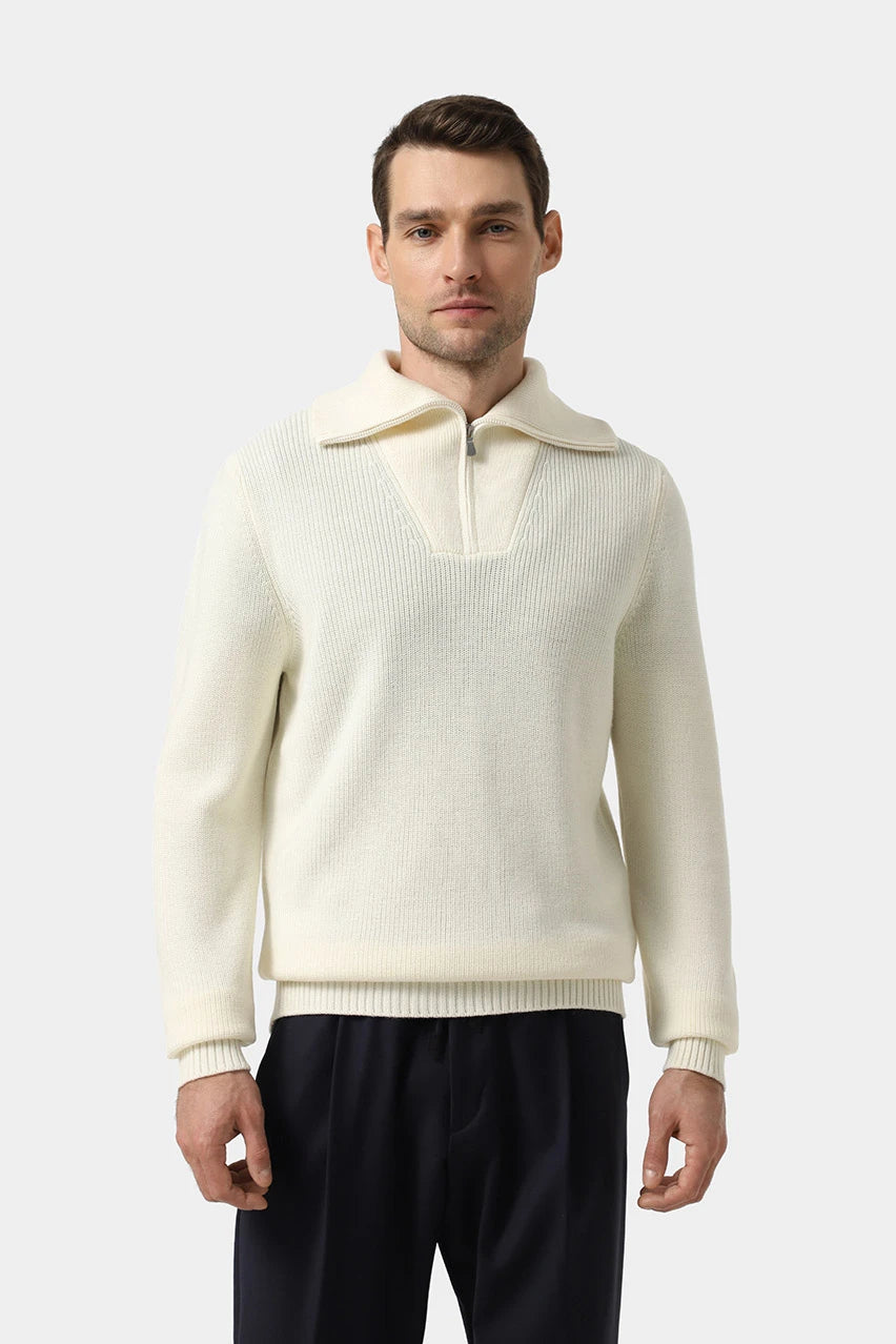 Cream wool sweater with a chunky collar