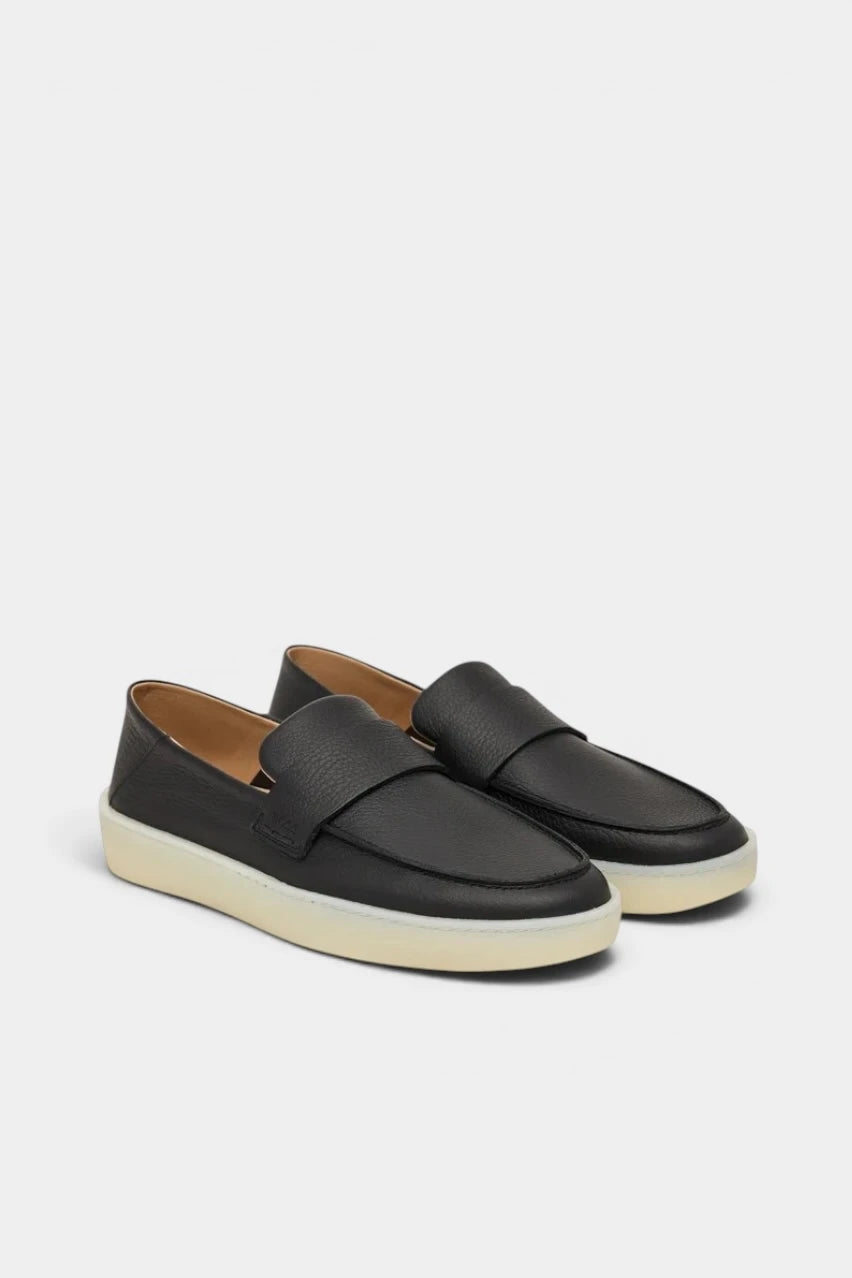 Black leather loafers