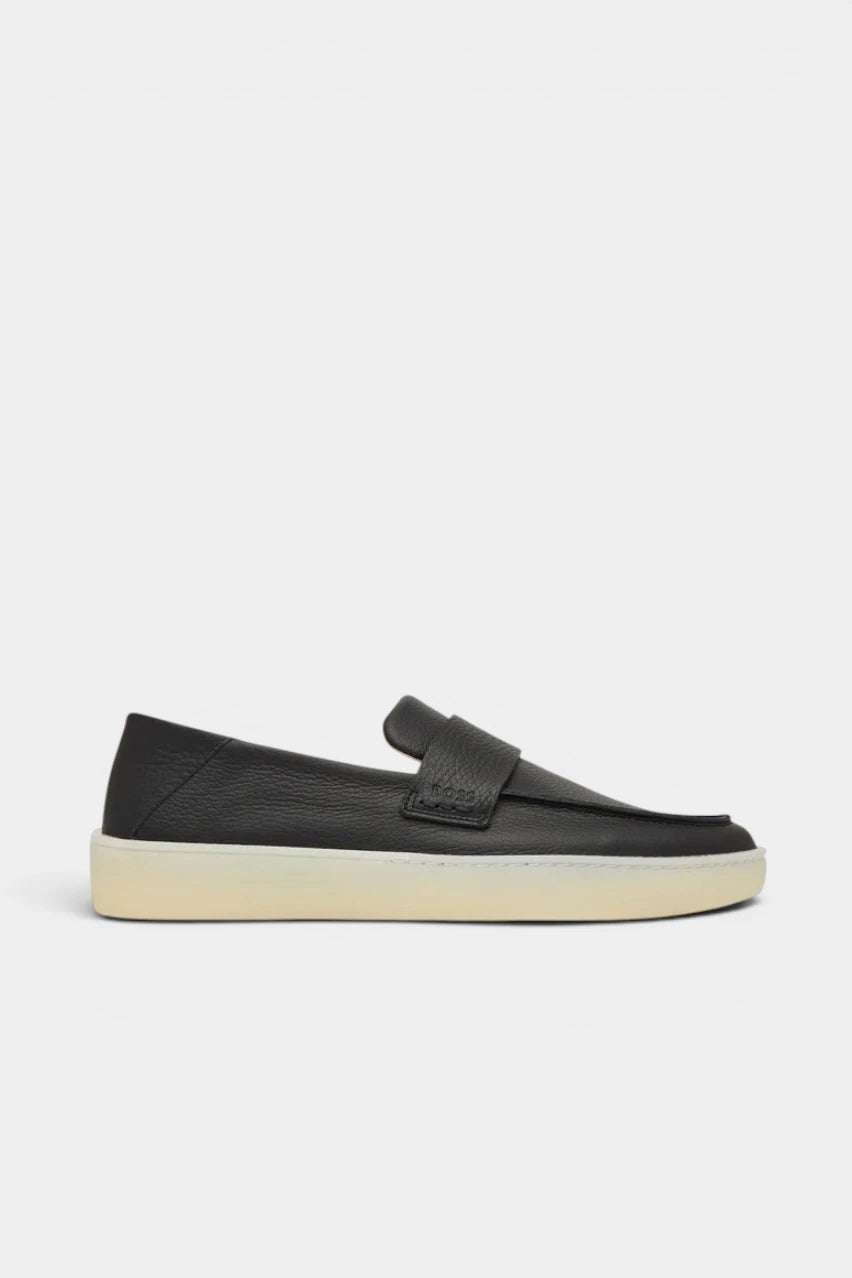 Black leather loafers
