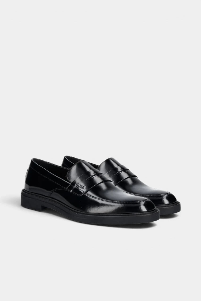 Black patent leather loafers
