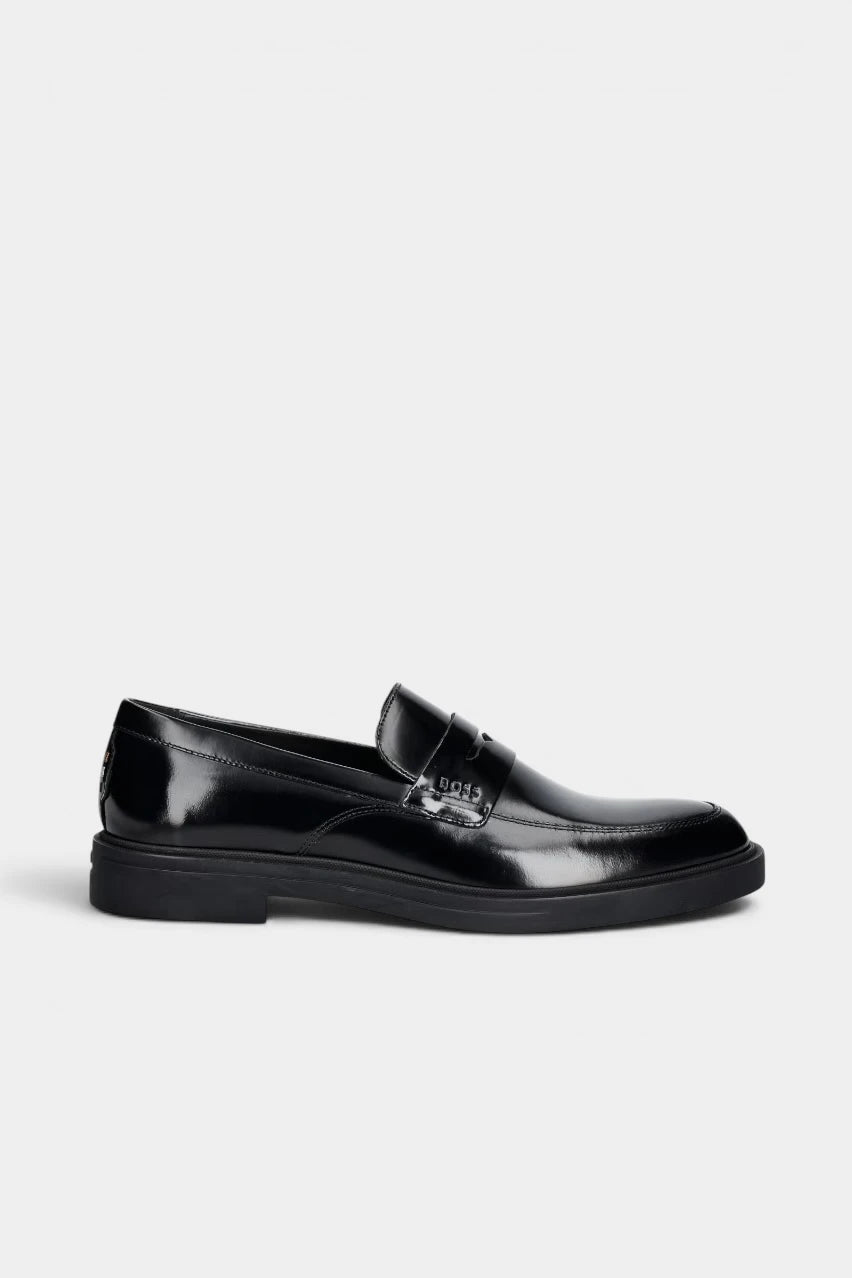 Black patent leather loafers