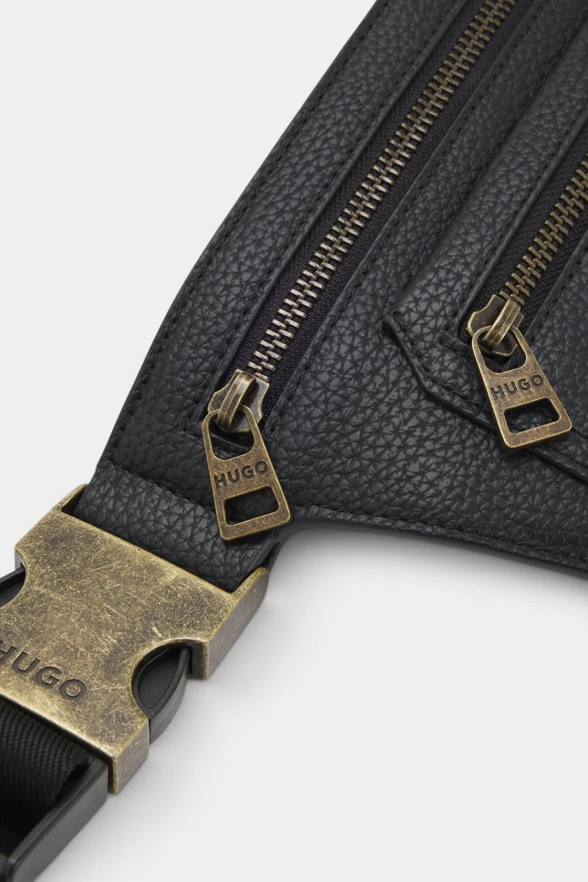Black waist bag with vintage-style hardware
