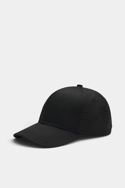 Black Jake-M cap with an all-over jacquard logo