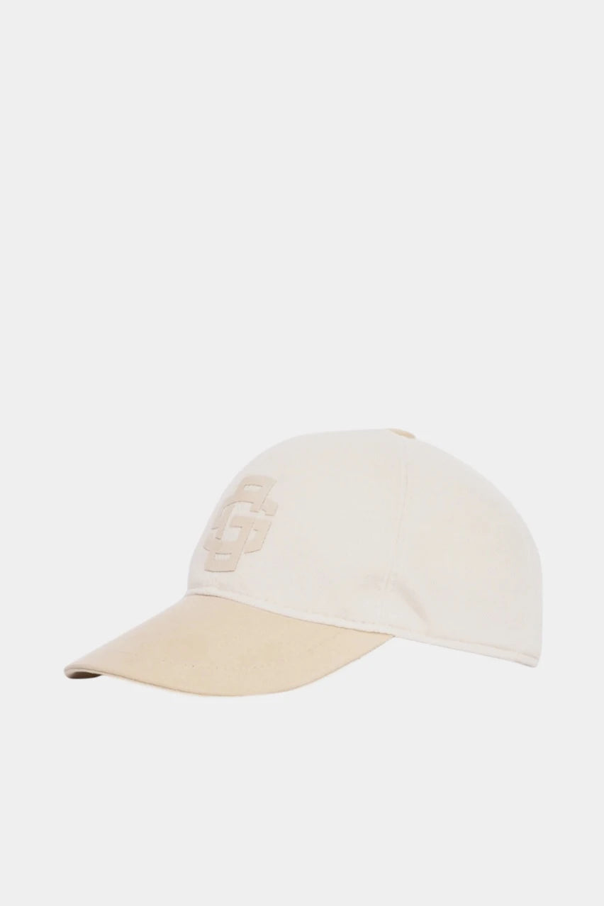 Cream-colored cap with a logo