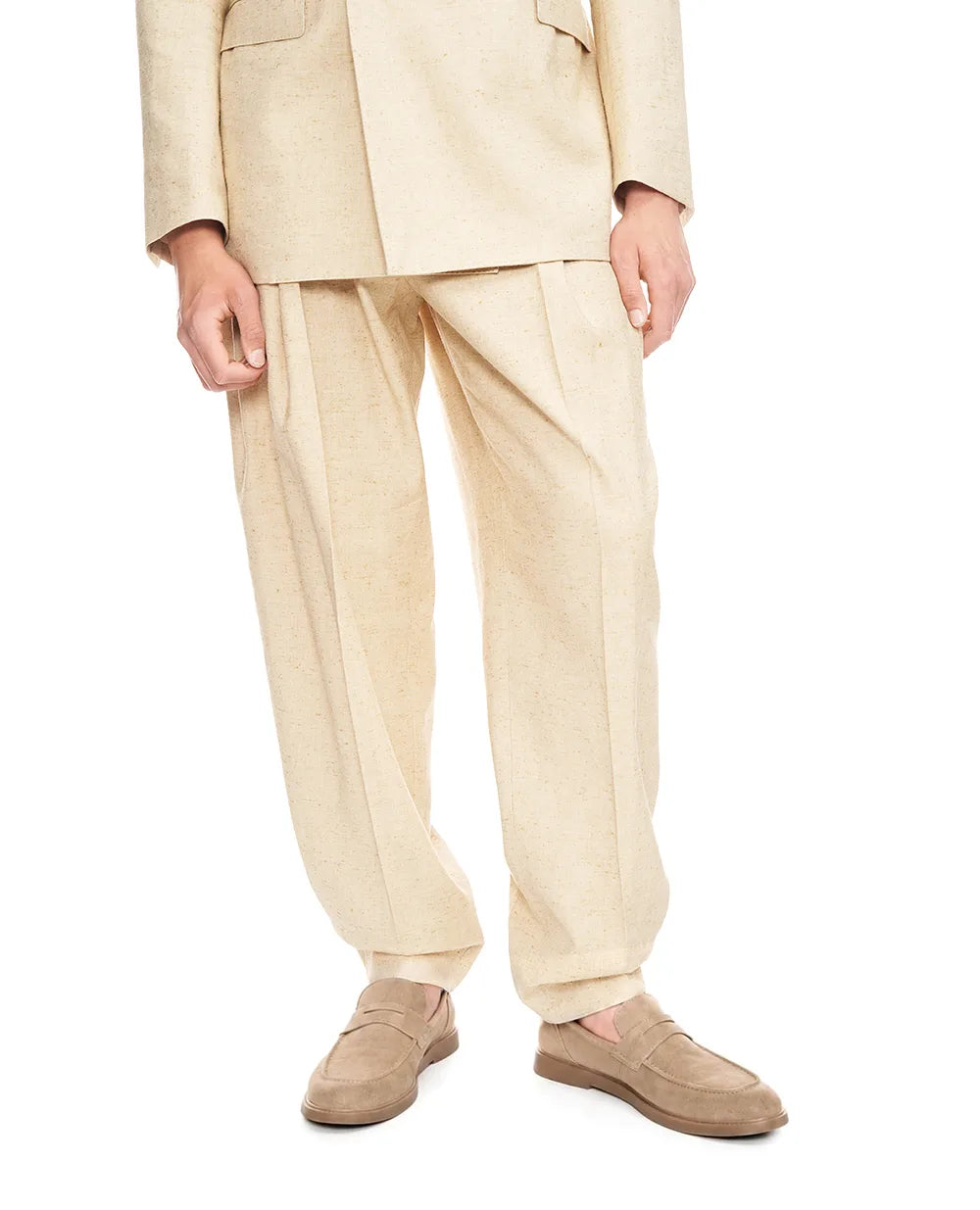 Hemp and silk trousers with a tweed effect