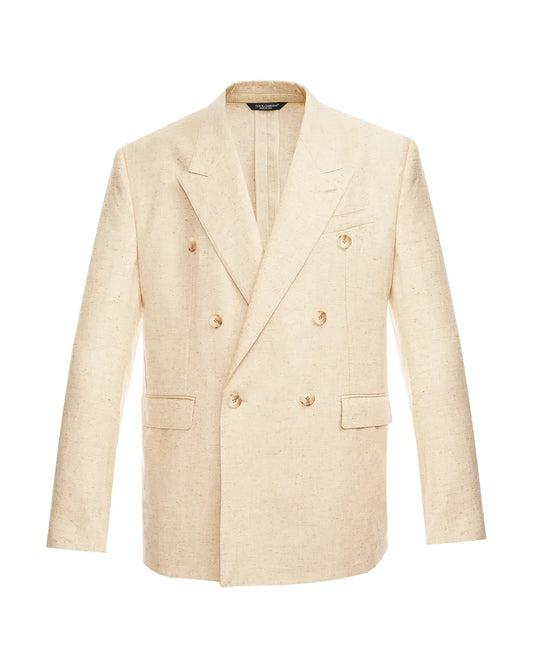 Double-breasted silk and hemp jacket with a tweed effect